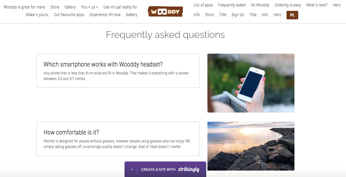 FAQ section on a Strikingly user's website FAQ section on a Strikingly user's website